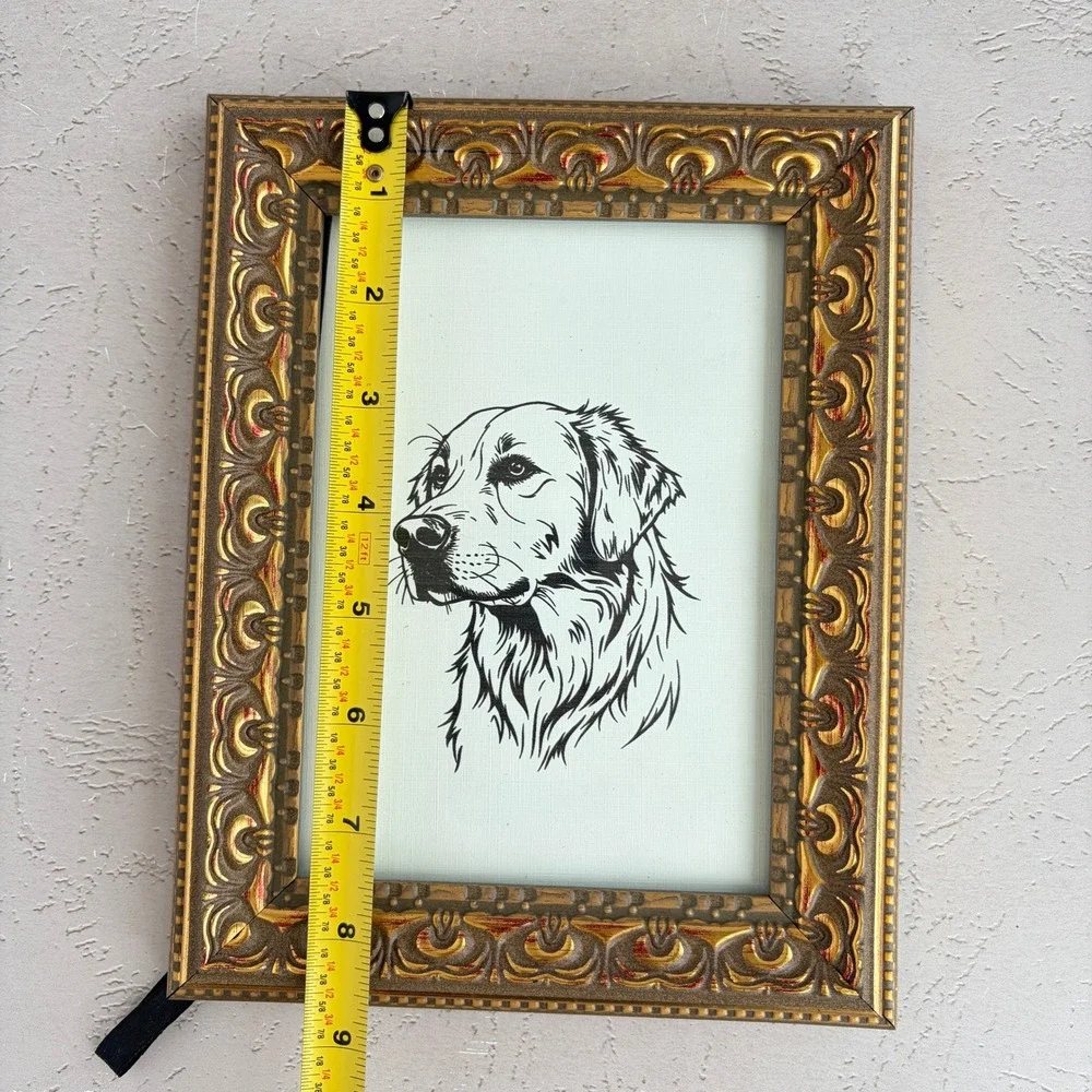 Vintage Ornate Gold Picture Frame with Golden Retriever Dog Art 4x6 Portrait